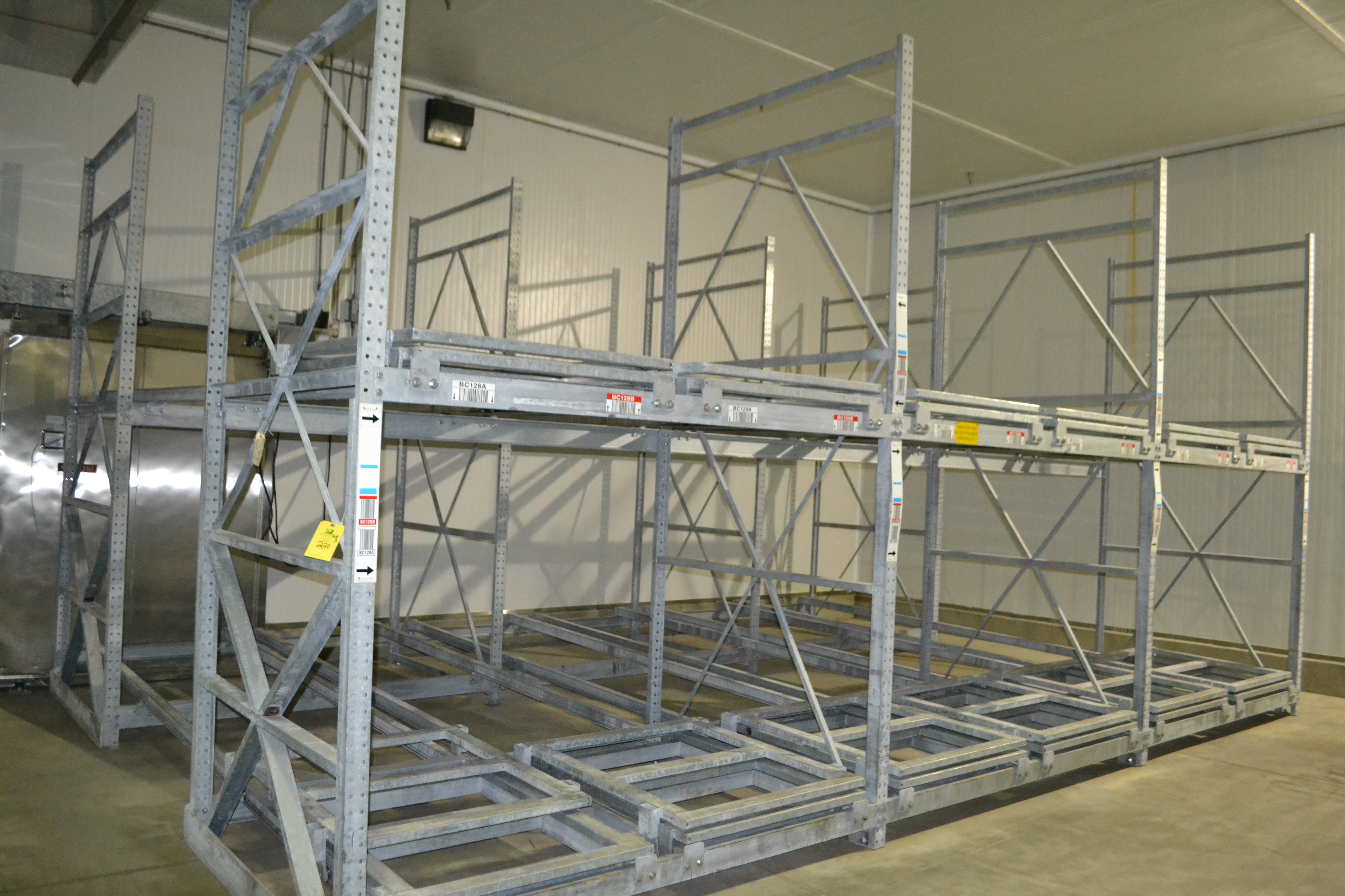 Freezer Room Racking, sloped rails with roller platforms, 19 bays x 2 ...