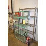 Lot of Metro shelf storage units, stainless steel table, and fire extinguisher, RIGGING FEE $50