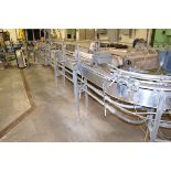 4.5" x 30' stainless steel table top conveyor with plastic belting, S-shaped layout with two 45