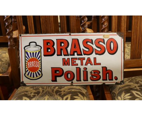 An original enamel advertising sign 'Brasso Metal Polish', width 51cm, height 26cm