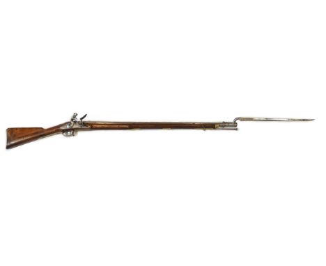 A 10 bore Brown Bess British military flintlock musket, barrel length 36.5 inches, regulation locked stamped Tower with crown