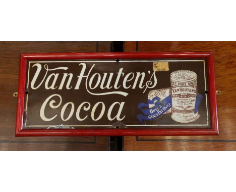 An original framed enamel advertising sign 'Van Houten's Cocoa', width 40cm, height 17cm