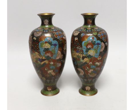 A pair of Japanese cloisonné enamel vases, 18cm