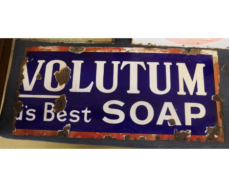 A partial original enamel advertising sign 'Vol (volutum Best Soap' (sic) (a.f.), width 83cm, height 38cm