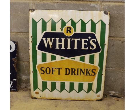 An original enamel advertising sign 'R White's Soft Drinks', width 52cm, height 64cm