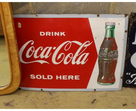An original large enamel advertising sign 'Drink Coca-Cola Sold Here', width 72cm, height 51cm