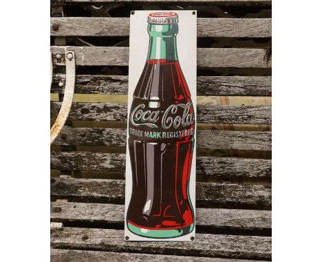 A Coca-Cola enamel sign, width 16cm, height 53cm