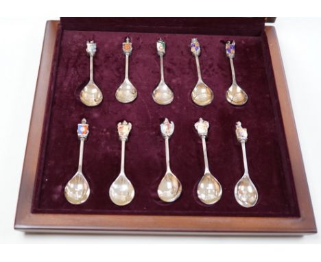 A modern limited edition cased set of ten silver and enamel 'The Queens Beasts Spoons', by Toye, Kenning &amp; Spencer, no. 3