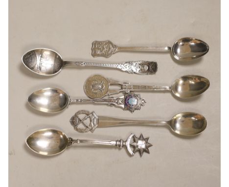 A Roald Amundsen commemorative .830 silver spoon, circa 1911, and five other commemorative spoons, of which four are silver i