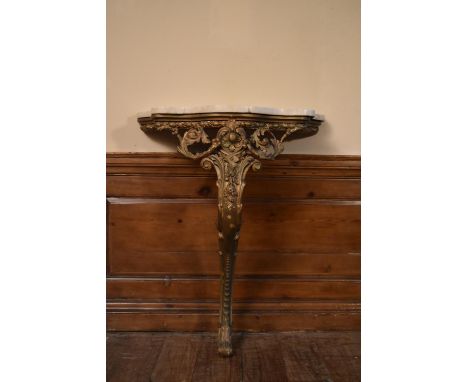 A 19th century giltwood console table with serpentine marble top and scrolling foliate gesso decoration. H.92 W.78 D.35cm (da