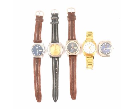 Five gents wristwatches, including Longines Conquest Ultronic, Tissot Seastar and Actualis, and a Bulova Accutron gilt meta b