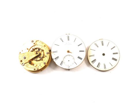 Two pocket watch movements, Barraud's, London, one with enamelled dial signed Barraud Chronometer, No. 445, and another, verg
