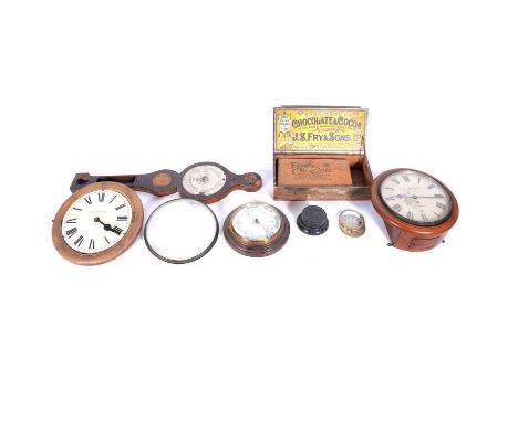 Part dial clock, other dial clock parts, aneroid barometer.Qty: 1 box