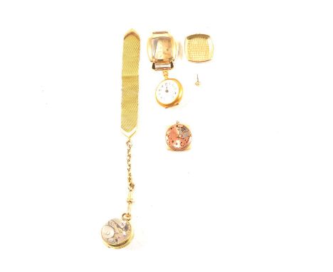 Omega Ladymatic 14k gold cased wristwatch, Omega cal.455 movement, (in pieces), miniature fob watch, 18k gold case, and a bal