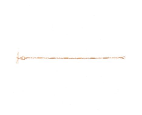 9ct gold watch chain, with T bar, 28cm, 9.5g.