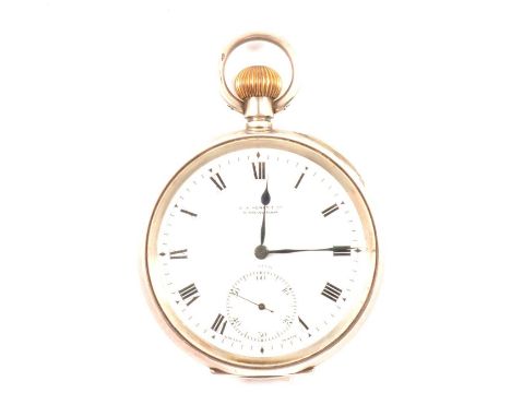 Swiss silver cased pocket watch, plain case, enamelled dial signed W A Perry &amp; Co., Birmingham, Zenith, subsidiary second