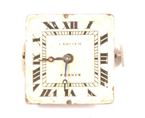 Vintage watch movement and Cartier dial, the movement stamped Swiss Made and numbered 26706, replaced crown, 17.8mm square di