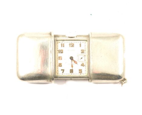 Movado Ermeto purse watch, steel cushion case, the back numbered 502623, silvered dial with Arabic numerals and subsidiary se