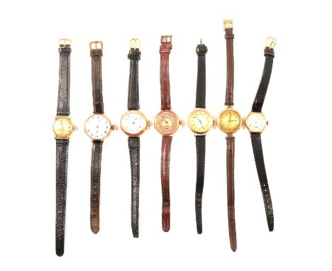 Seven vintage lady's 9ct gold cased wristwatches, including Baume &amp; Mercier, Benson, enamelled dial and others, varying c