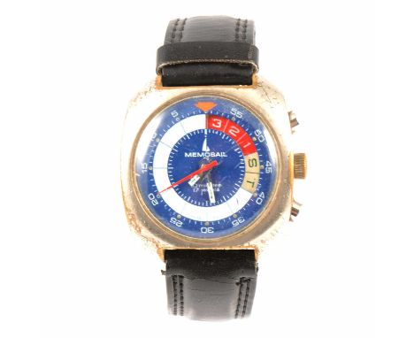Memosail Yacht Timer wristwatch, plated case with screw back, blue dial with yellow indicator, Memosail 17 jewel movement, re