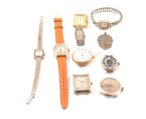 Vintage yellow metal and seed pearl brooch, adapted as a watch, Movado wristwatch (in pieces), cocktail watches, other wristw