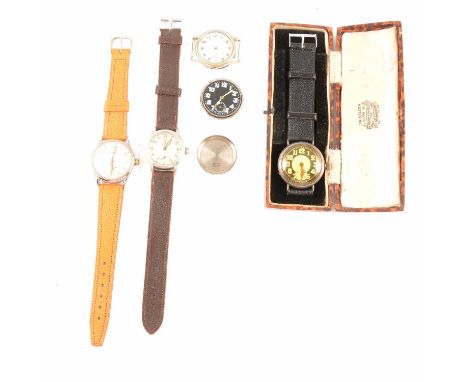 Army Trade Pattern military wristwatch, and others, the dial with black numerals and subsidiary seconds dial, the case stampe