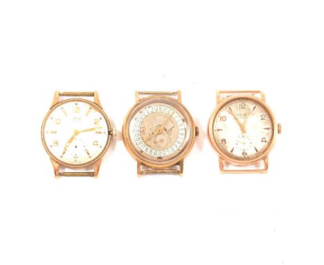 Three vintage 9ct gold cased wristwatches, all defective.Qty: 3