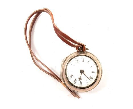 Silver pair cased pocket watch, London 1766, plain outer case 51mm, (button defective), enamelled dial, movement signed John 