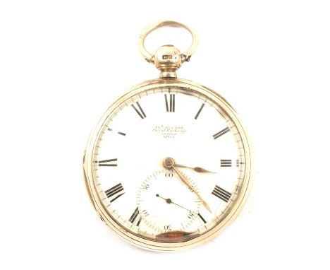 Silver cased open faced pocket watch, Chester 1875, engraved cased, worn, enamelled dial (damaged) with subsidiary seconds di