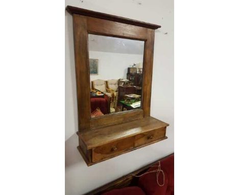 FURNITURE/ HOME - An antique Oak wall mirror with shelf & 2 drawers, measuring 53x66x23cm.

