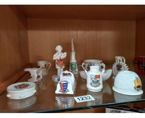 A selection of crested china including toast rack &amp; Goss lobster trap