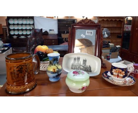 A mixed lot including a Noritake vase, Lincoln Cathederal Poole pottery dish etc