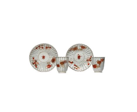 TWO JAPANESE ARITA U-SHAPED CUPS AND SAUCERS FROM THE COLLECTION OF AUGUSTUS THE STRONG, 18TH CENTURY Painted with panels for