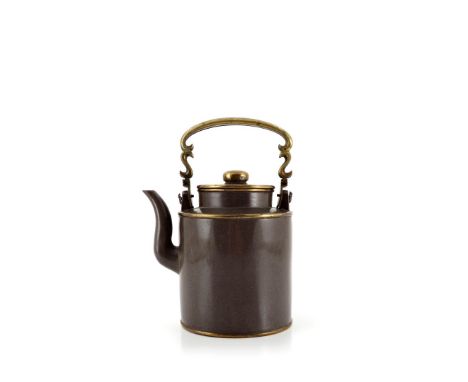 A CHINESE YIXING TEAPOT AND COVER, LATE QING DYNASTY Made for the Thai market, the cylindrical grey stoneware body polished w