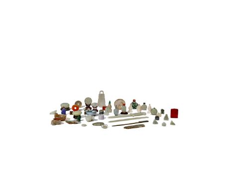 A LARGE COLLECTION OF CHINESE ITEMS, QING DYNASTY Comprising: a jadeite-mounted letter opener, two celadon jade daggers, a sm