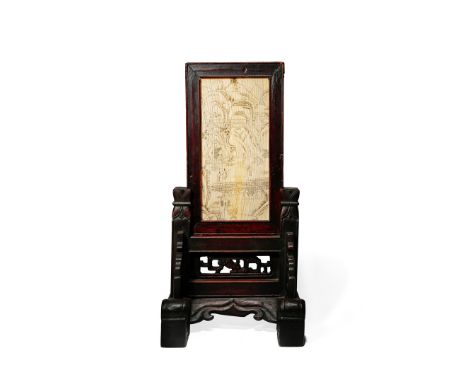 λ A CHINESE IVORY PANEL, 17TH CENTURY Decorated to one side with an extensive mountain landscape, with many figures engaged i