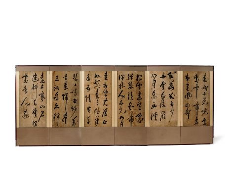 A KOREAN SIX-FOLD PAPER SCREEN, 18TH/19TH CENTURY Painted in ink on a buff ground with six poems written in calligraphy, 109c