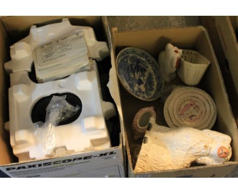 Paxiscope/XL German projector in original box, together with a box of assorted china, various, to include: Staffordshire span