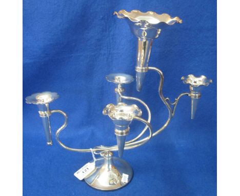 Late 19th/early 20th Century silver plated epergne with single large flute and four small flutes on a circular base.(B.P. 24%