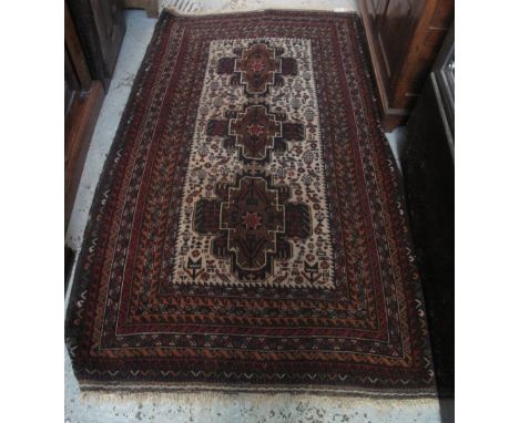 Middle Eastern design cream ground geometric carpet decorated with birds and vases of flowers and three guls on a cream field