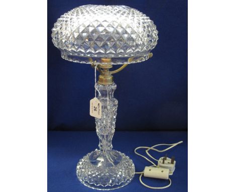 Modern cut glass, mushroom design table lamp and shade.(B.P. 24% incl. VAT)   CONDITION REPORT:  Height - 45cm approximately.