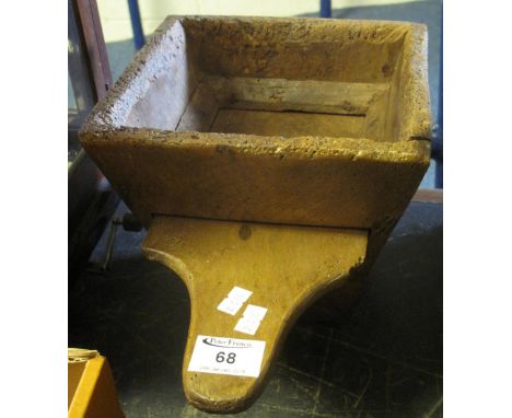 Rustic elm conical tapering box with sliding inner shelf, originally with fabric bag, possibly for filling flour sacks. (B.P.