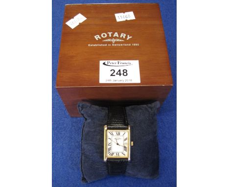 9ct gold Rotary wristwatch in box.(B.P. 24% incl. VAT)   CONDITION REPORT:  Modern.  Total length 23 cm.  Face 3.5 x 2.5 cm. 