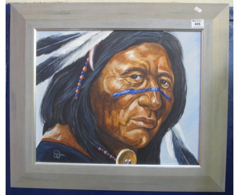 Brian Warburton, portrait of a North American Native Indian, oils on canvas, signed with monogram, 41 x 52cm.(B.P. 24% incl. 
