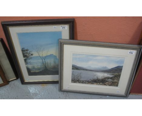 Powell-Jones, Snowdonia landscape with lake, signed, watercolours, 23 x 32cm, together with after Anthony Richards, Carreg Ce