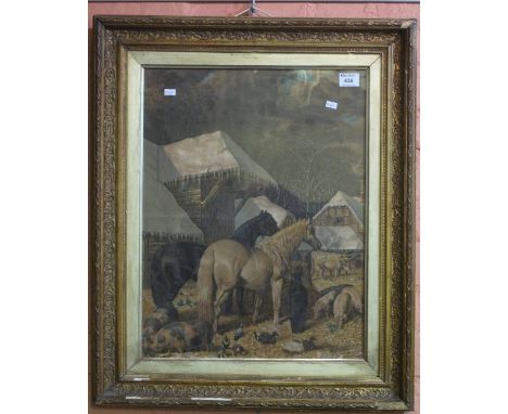 After Herring, a winter farmyard scene, coloured print, gilt glazed frame with slip.  57 x 42cm.(B.P. 24% incl. VAT)