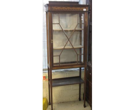 Edwardian, mahogany inlaid, astragal glazed display cabinet with under shelf and square tapering legs and spade feet.(B.P. 24