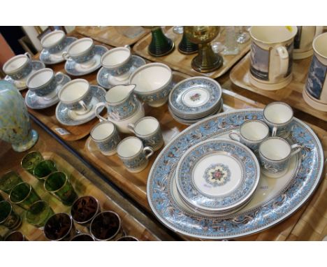 Two trays of Wedgwood bone china 'Florentine', W2714, tea and coffee items to include: teacups and saucers; coffee cans and s