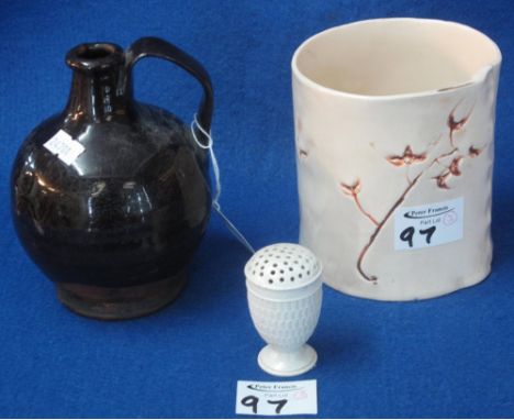Anna Hale Welsh ceramic straight sided vase, a small heavily glazed, terracotta, globular flask, appearing of some antiquity 