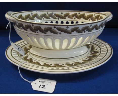 19th Century pottery pierce, twin handled, chestnut basket on stand, impressed marks: Spode 42.(B.P. 24% incl. VAT)   CONDITI